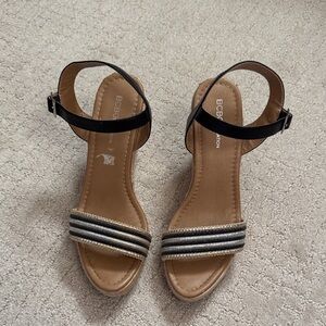 BCBGeneration Black and Tan Espadrille Sandals